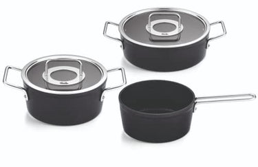 Fissler Adamant / 3-piece aluminum cookware set, coated with glass lid, non-stick (1 saucepan, 1 stew pot, 1 saucepan) - induction, anthracite on sale